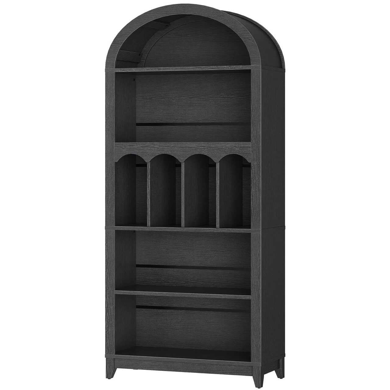 5-Tier Arched Bookshelf, Tall Storage Display Shelf, Black Bookcase